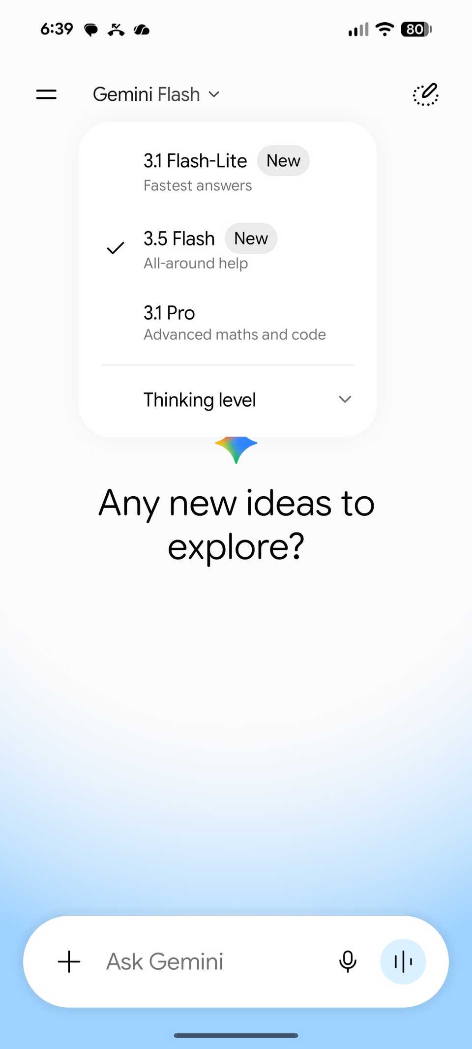 Gemini homepage on Android