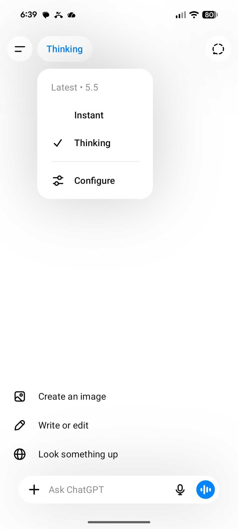 ChatGPT home on Android