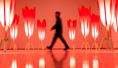 glowing red tulips form a participatory light and sound installation