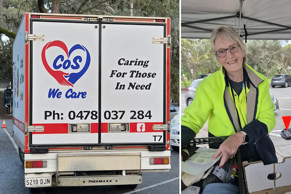 Left: A Cos We Care truck with South Australia number plates. Right: Founder of Cos We Care, Ann Cooper.