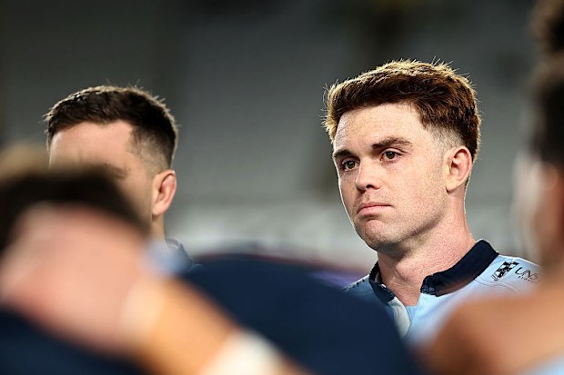 Andrew Kellaway of the Waratahs looks on after losing.
