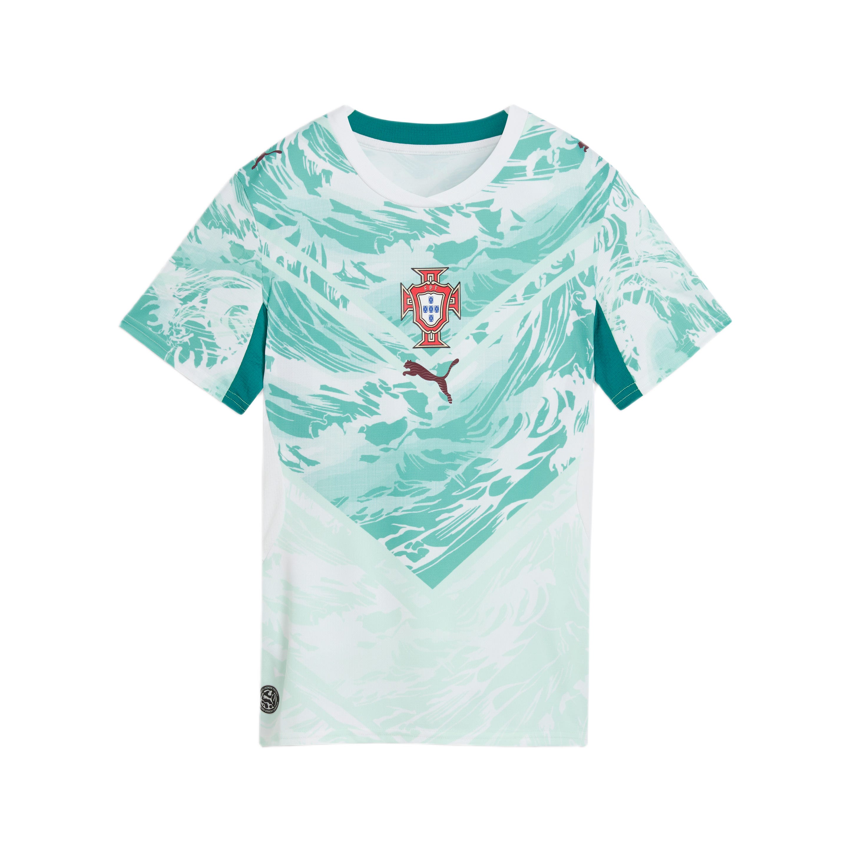 Youth football jersey featuring a wave pattern and national emblem