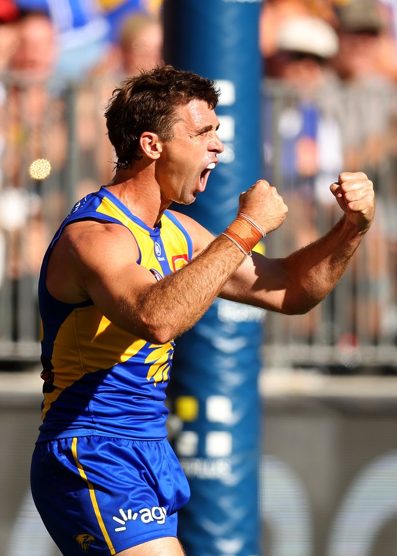 Cripps celebrates a goal.