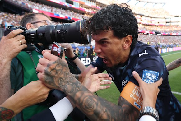  Gustavo Gomez celebrates after Jose Canale scores the winning penalty against Germany.