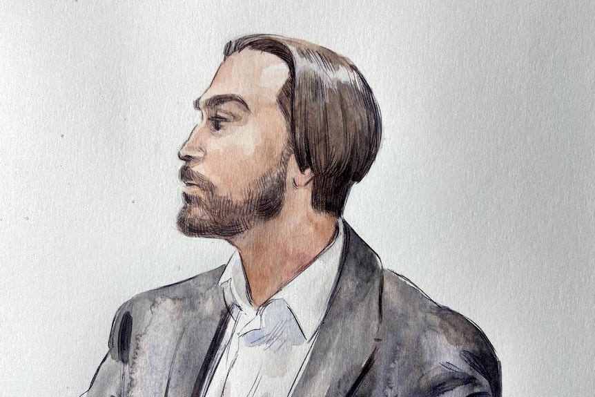 Sketch of a bearded man in a side profile headshot