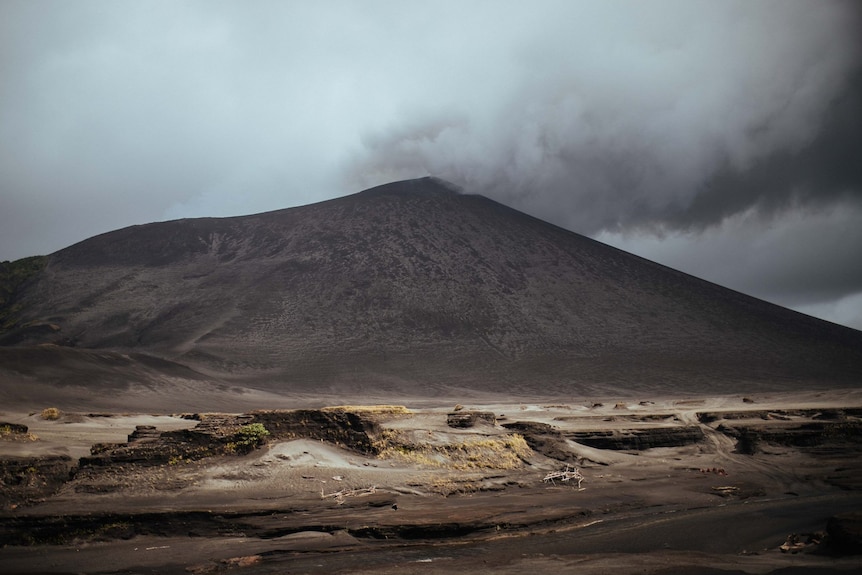 A gloomy photo of Mount Yasur Volcano
