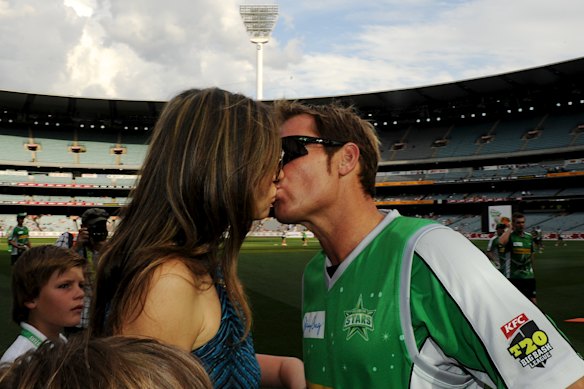 Shane Warne and his then partner Liz Hurley in 2011.