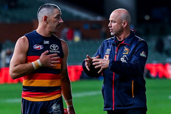 Walker in conversation with Matthew Nicks after the game in Adelaide.