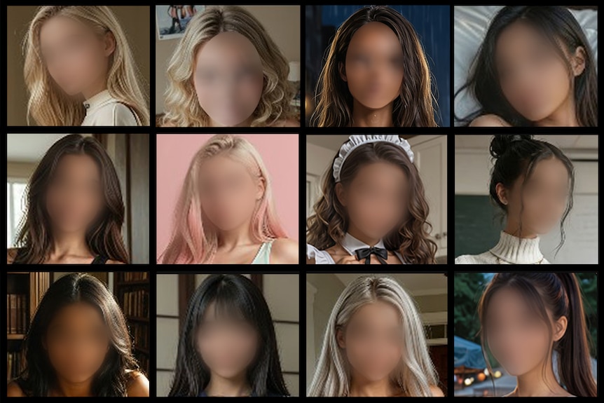 A montage of 12 characters with blurred faces in a 4x3 format.