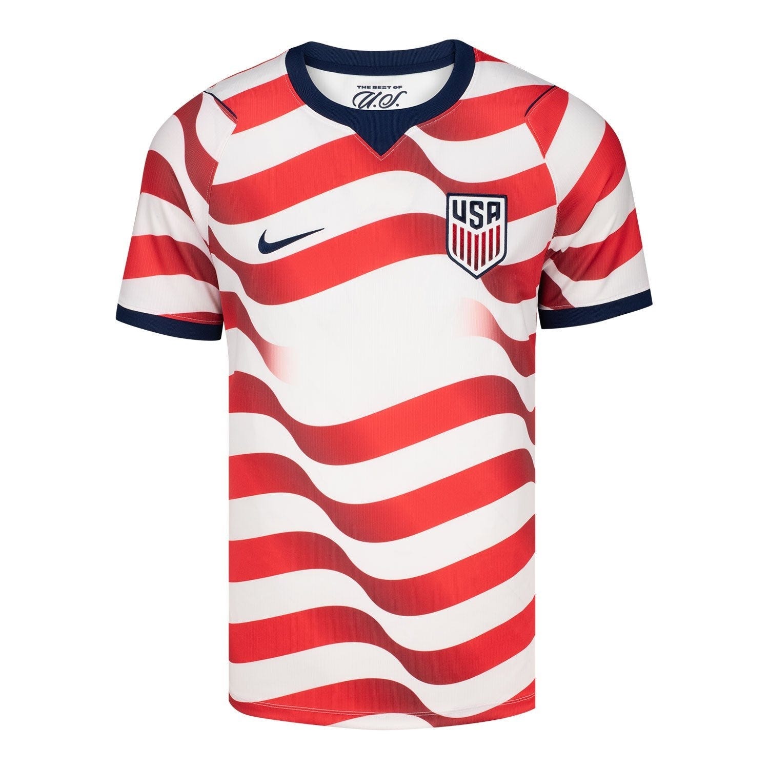 usa soccer jersey with red and white wavy stripes