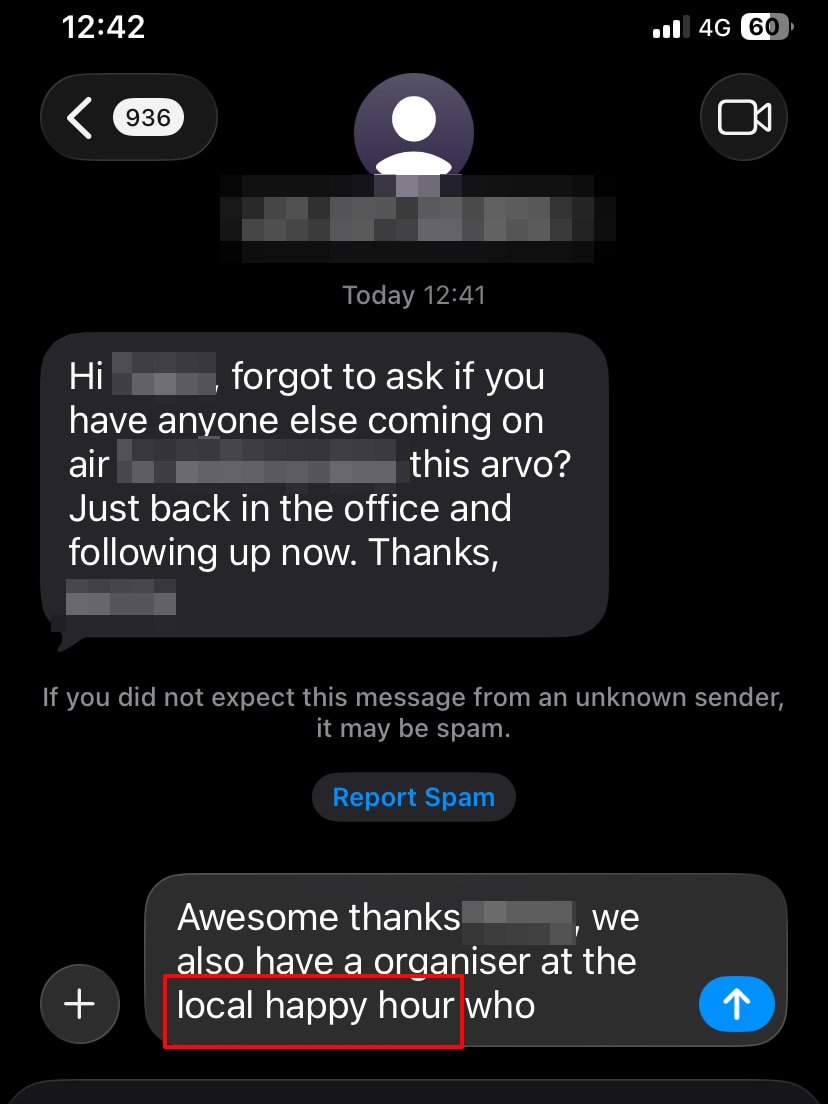 Screenshot of text message