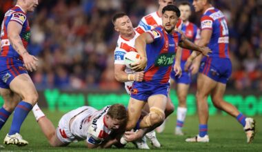 NRL LIVE: Dragons hit back again to keep it close against Knights in Newcastle