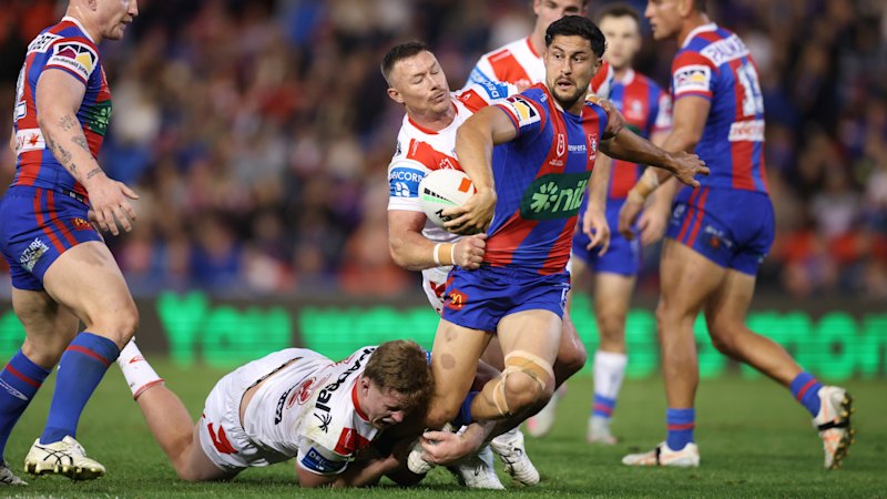 NRL LIVE: Dragons hit back again to keep it close against Knights in Newcastle