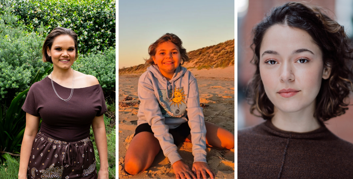 Three portraits: Two young women and a young girl.