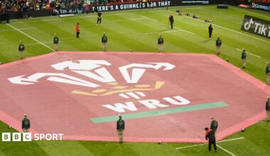 The WRU logo at the Principality Stadium in Cardiff