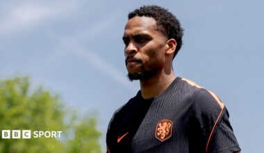 Jurrien Timber looking miserable as he walks off during training for the Netherlands