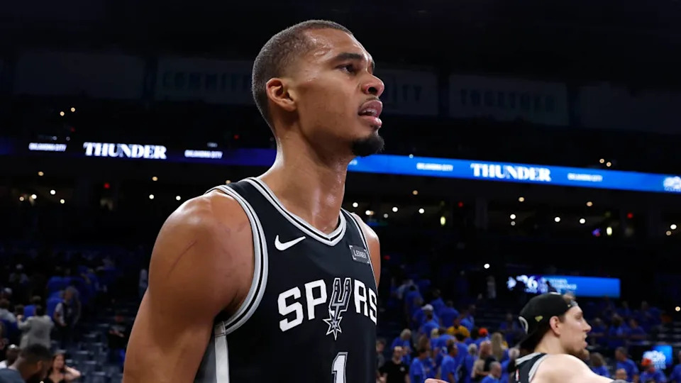 San Antonio Spurs forward Victor Wembanyama celebrates after defeating the Oklahoma City Thunder in Game 7 of the 2026 Western Conference finals.Alonzo Adams-Imagn Images