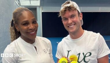 David Quayle with Serena Williams during a practice session in 2026