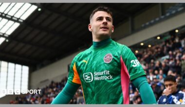 Wigan Athletic goalkeeper Sam Tickle walking out before an EFL football match, wearing a green goalkeeping top.