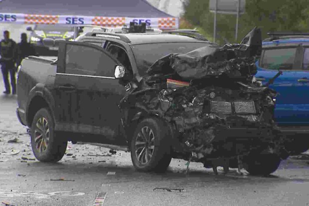 The ute was T-bone by two oncoming cars after it drifted onto the wrong side in Melbourne.