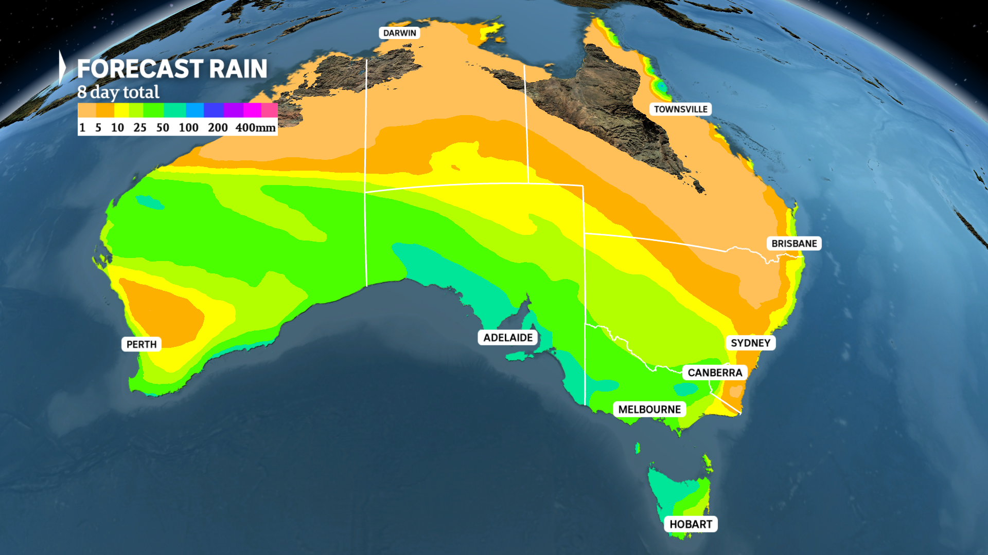 a weather map of australia shows mpst agricultural areas will receive rain during the coming week