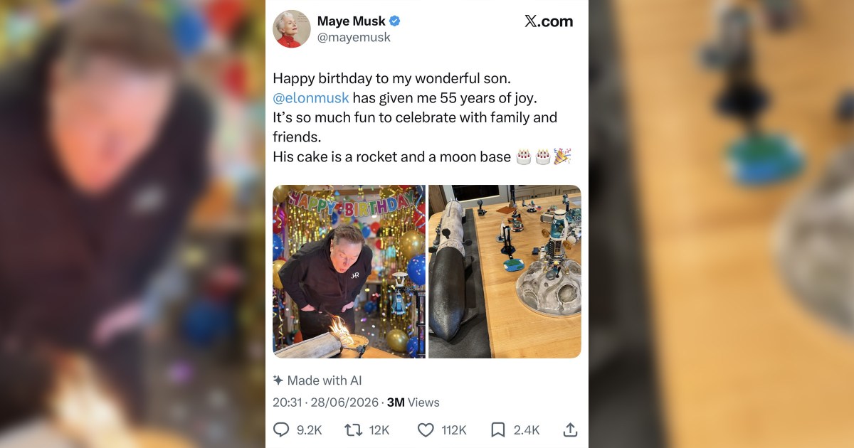 Elon Musk's Mother Posts Happy Birthday Image for Him That, on Closer Inspection, Is Devastatingly Sad