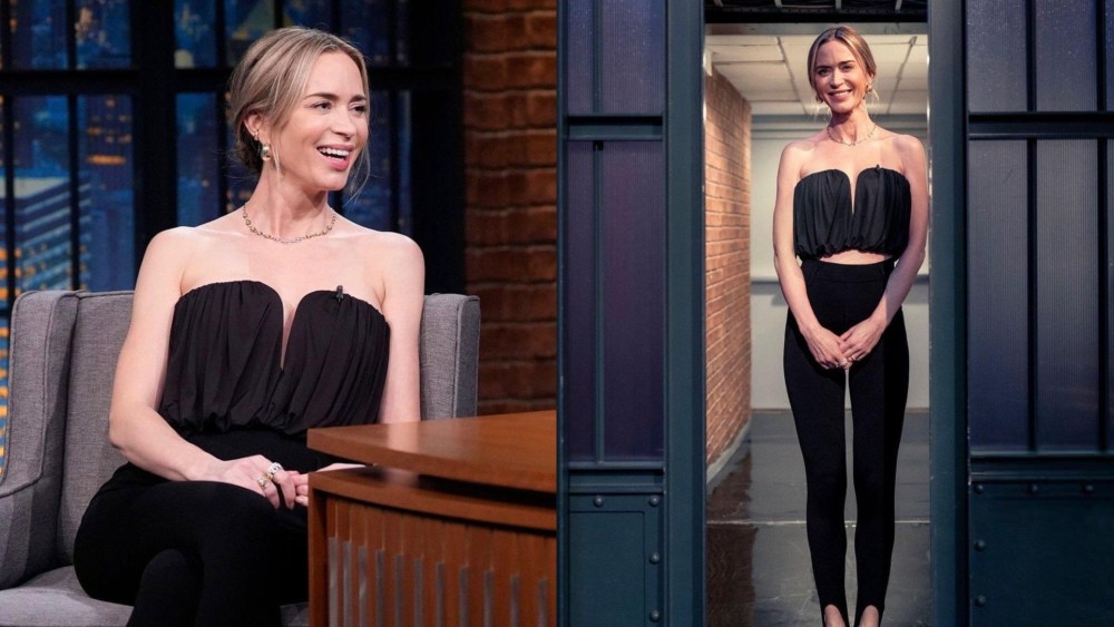 Emily Blunt wears Self-Portrait on "Late Night With Seth Meyers" on June 10 in New York City.