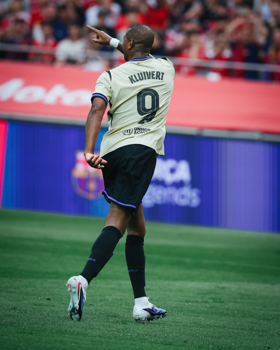 Barca Legends striker Patrick Kluivert celebrates after opening the scoring in the Champions Impact in Seoul 2026 match at Seoul World Cup Stadium in Mapo District, western Seoul, on June 6. [FC BARCELONA]