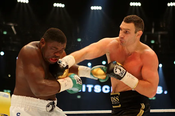Klitschko fighting Samuel Peter of Nigeria in 2008.