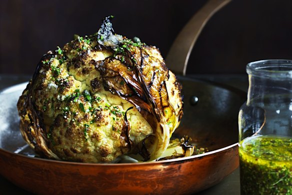 Neil Perry's whole roasted cauliflower with lemon and mustard.