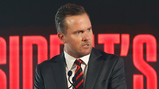 Making the tough call: Essendon president Andrew Welsh, pictured in March.