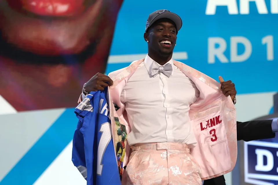 Arnold celebrates after being selected 24th overall by the Detroit Lions during the first round of the 2024 NFL Draft (Getty)