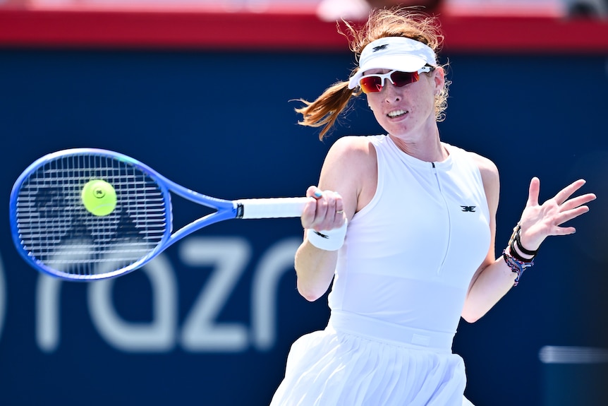 Maya Joint plays a forehand at the Canadian Open.