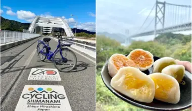 The Shimanami Kaido route takes riders across six majestic bridges over a 70km scenic journey. Do not miss confectionery shop Hassakuya's daifuku (right), a delicate rice cake wrapped around juicy oranges and citruses.