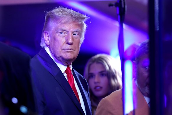 In the house: Donald Trump looks on during the lead-up to the NBA Finals game at Madison Square Garden.