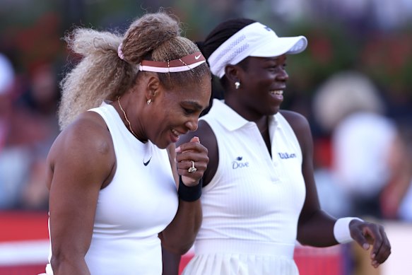 Serena Williams was victorious in her return to tennis, with doubles partner Victoria Mboko, at Queen’s.