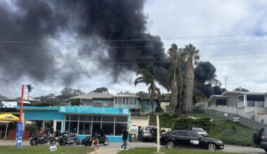 Thick smoke covers sky as backyard shed in Dawesville goes up in flames