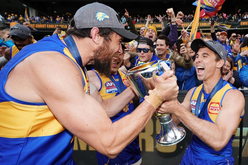 Jamie Cripps and Josh Kennedy with the 2018 premiership cup.