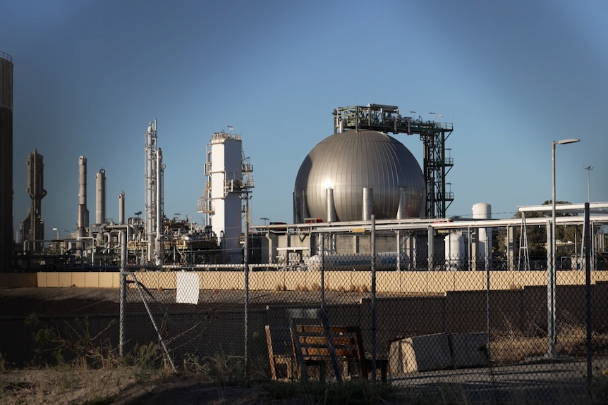 A silver dome at Wesfarmer's Kleenheat production plant in Kwinana, near Perth.