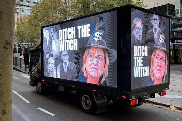 Trucks featuring the controversial slogan have been travelling around Melbourne since May. 