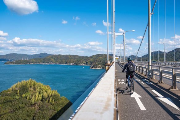 The Shimanami Kaido cycle route traverses a number of bridges linking a series of islands between Shikoku and Honshu.