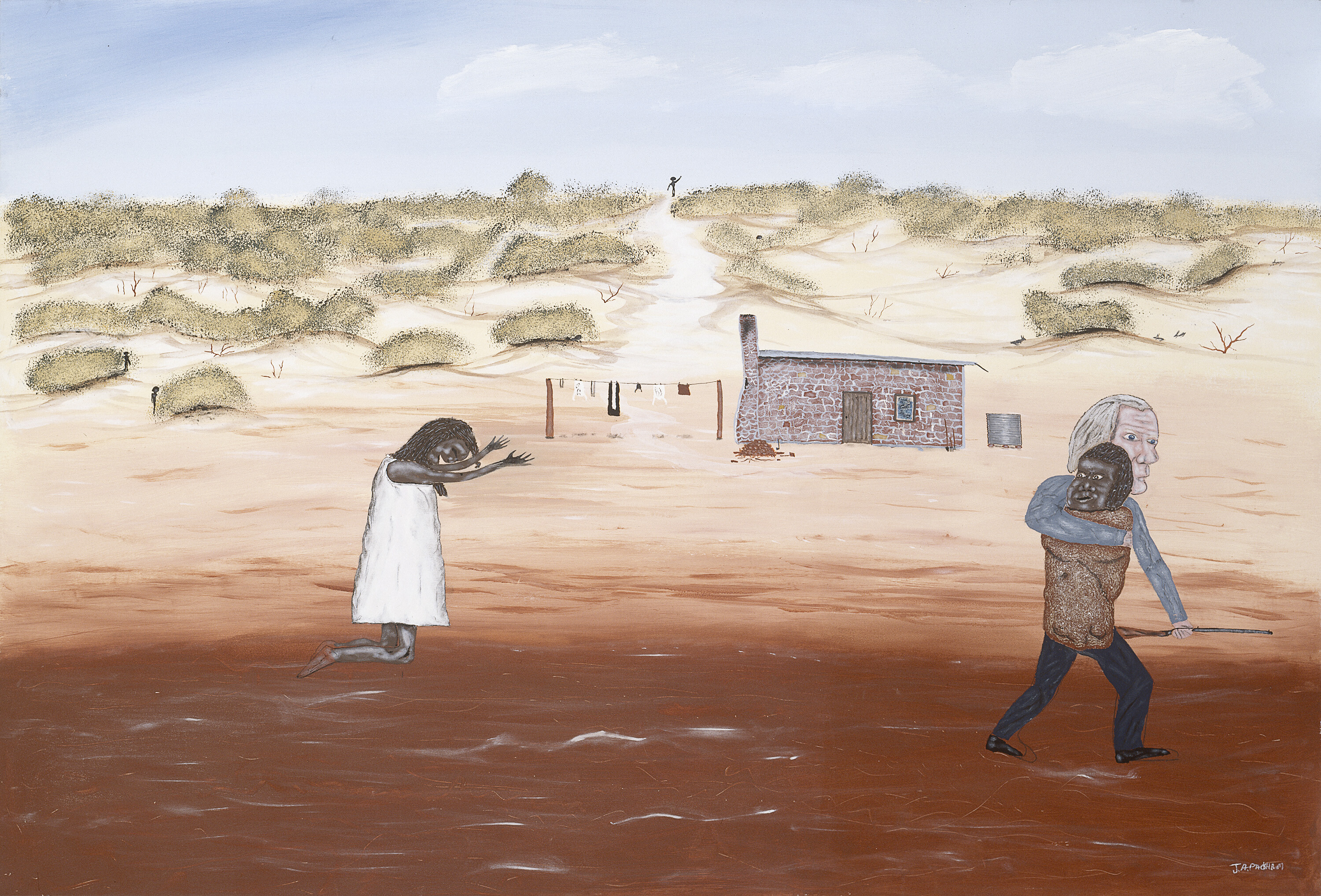 <p>John Packham, <em>Petin –to abduct, steal,</em> 1999, synthetic polymer paint on canvas, 117.7 × 175.5 cm. National Gallery of Victoria, MelbournePurchased, 1999© John Packham.</p>