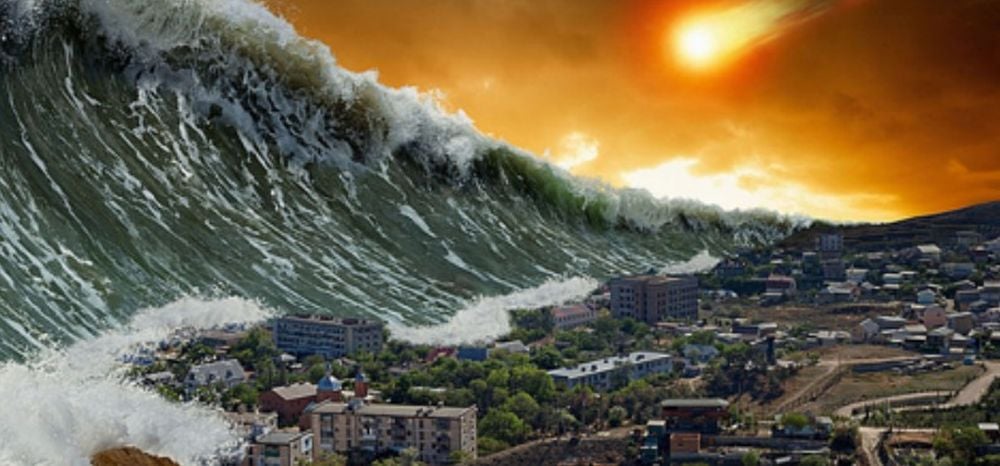 This illustration shows a massive tidal wave created by the flyby of a planetary mass object. New research says Earth may have experienced multiple dangerous flybys that contributed to or caused extinctions in the last 600 million years. Image Credit: Fargion 2026. PoS.