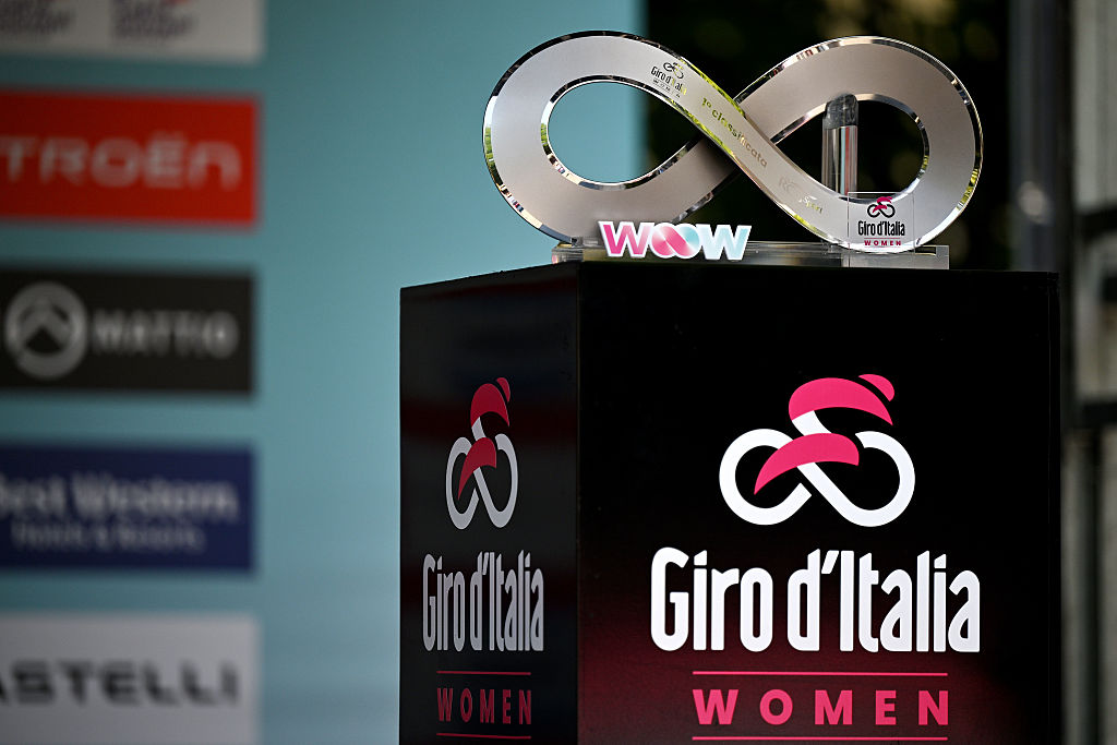 Race Trophy prior stage 8 of the 2026 Giro d'Italia Women 2026. (Photo by Luc Claessen/Getty Images)