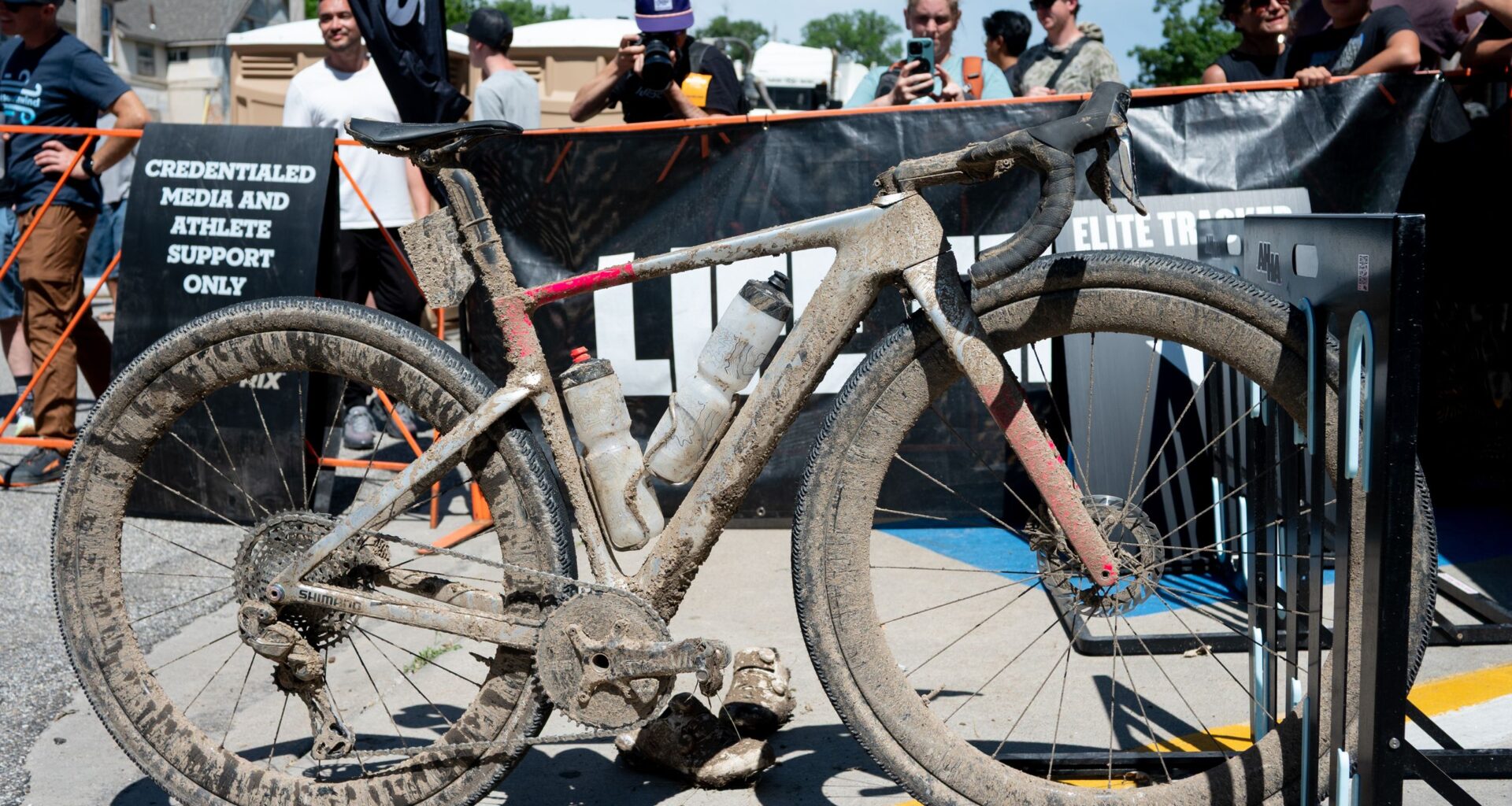 Photos of the bikes from the finish line of Unbound Gravel 2026