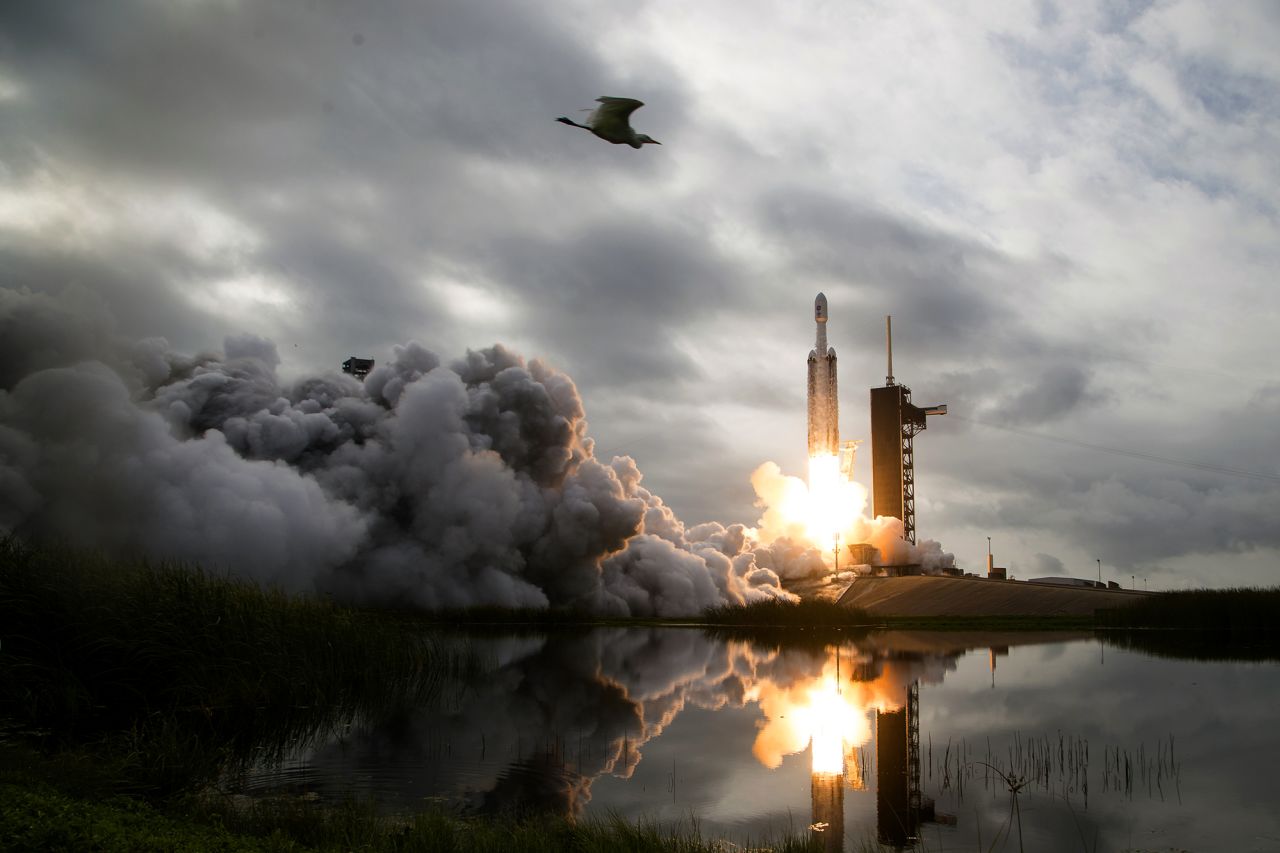 A SpaceX Falcon Heavy rocket with the Psyche spacecraft onboard is launched on October 13, 2023 at NASA's Kennedy Space Center in Cape Canaveral, Florida.