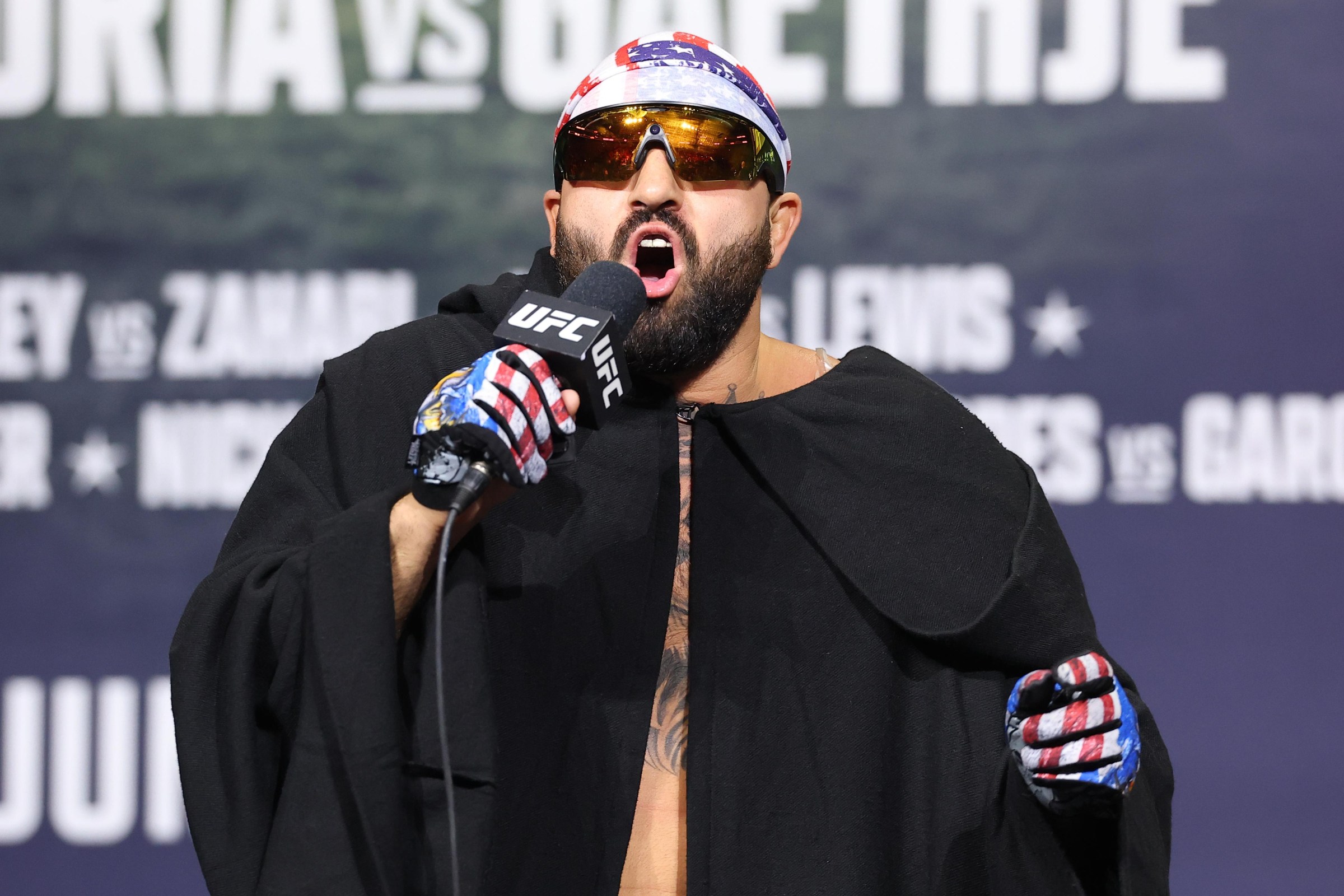 NEWARK, NEW JERSEY - MAY 08: Josh Hokit is seen on stage during the UFC Freedom 250 press conference at Prudential Center on May 08, 2026 in Newark, New Jersey. (Photo by Ed Mulholland/Zuffa LLC)