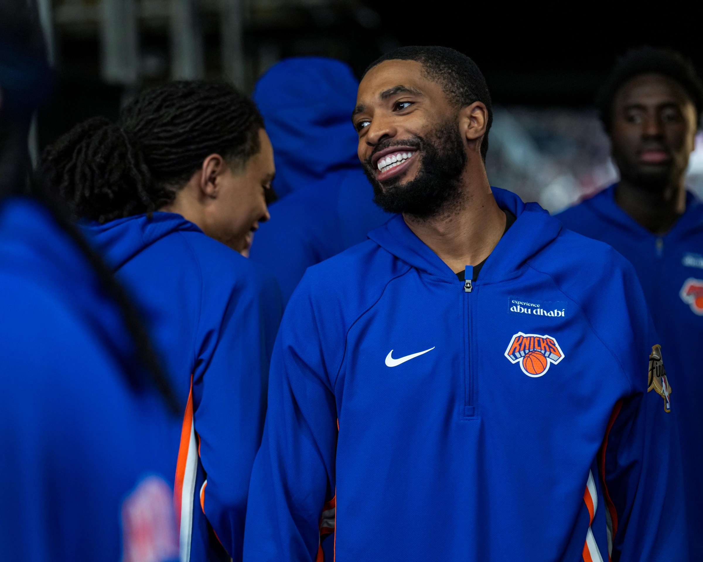 SAN ANTONIO, TX - JUNE 13: Mikal Bridges #25 of the New York Knicks smiles before the game against the San Antonio Spurs during Game Five of the 2026 NBA Finals on June 13, 2026 at Frost Bank Center in San Antonio, Texas. NOTE TO USER: User expressly acknowledges and agrees that, by downloading and or using this photograph, User is consenting to the terms and conditions of the Getty Images License Agreement. Mandatory Copyright Notice: Copyright 2026 NBAE(Photo by Ryan Stetz/NBAE via Getty Images)