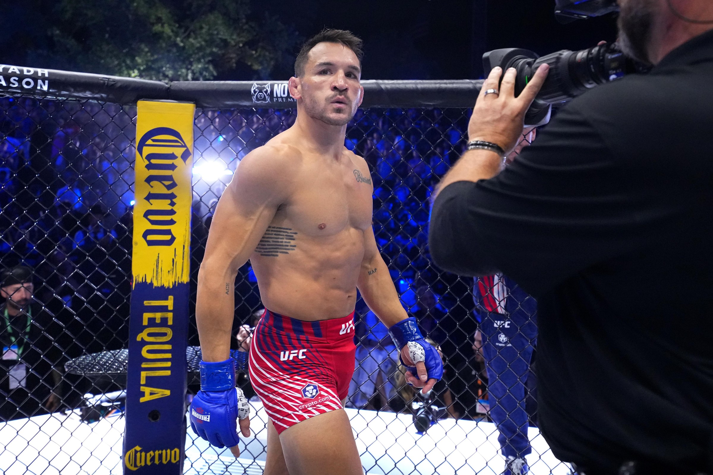 WASHINGTON, DC - JUNE 14: Michael Chandler enters the Octagon in a lightweight fight during the UFC Freedom 250 event on the South Lawn at the White House on June 14, 2026 in Washington, DC. (Photo by Jeff Bottari/Zuffa LLC)