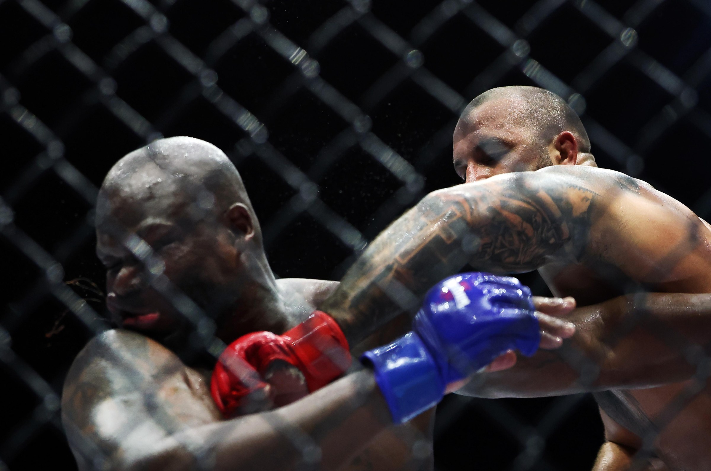 WASHINGTON, DC - JUNE 14: Josh Hokit of the United States lands a punch on Derrick Lewis of the United States during UFC Freedom 250 at the White House on June 14, 2026 in Washington, DC. (Photo by Chris Graythen/Getty Images)